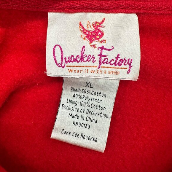 Quacker Factory Red Snowflake Zip Up Hoodie Jacket XL Christmas Embellished - Picture 4 of 9